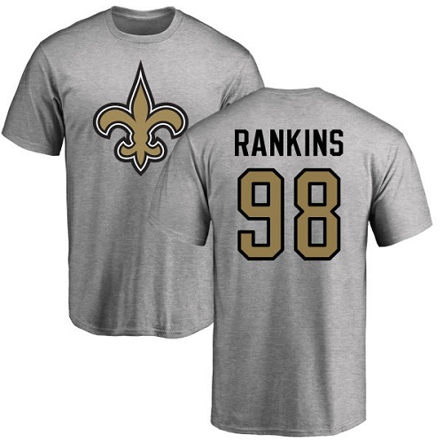 Men New Orleans Saints Ash Sheldon Rankins Name and Number Logo NFL Football 98 T Shirt